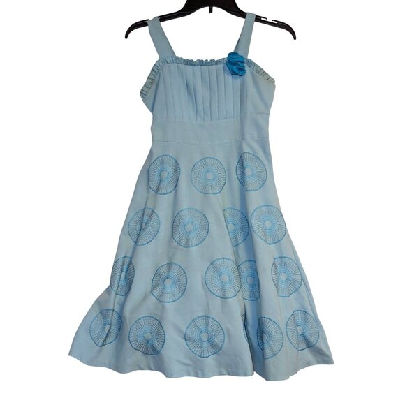 Rare Editions Girls Blue Sundress W/ Pleated Bodice & Embroidered Circle Pattern - Picture 1 of 6
